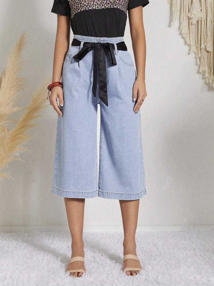 High Waist Belted Wide Leg Jeans