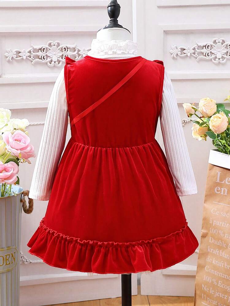 Baby Girl Ruffle Trim Bow Front Dress & Tee & Bag