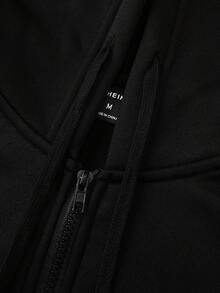 Manfinity Homme Nam In Chữ & Sao Dây kéo Dây rút Ngoại cỡ Hoodie - màu đen - Xem 4