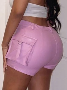 Slaydiva Lace Up Side PU Leather Shorts - Pink - View 2