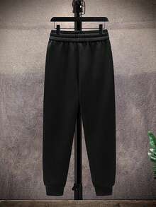 男士拉鏈開襟抽繩連帽衫和運動褲不帶T恤 - 黑色 - 查看 4