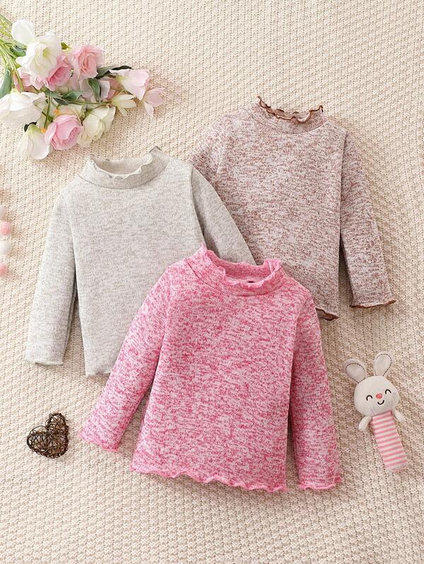 Bebezinha 3Peças Malha Marled Franzido Gola Simulada Camiseta