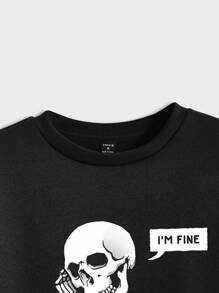 Deniart Men Skeleton & Letter Graphic Drop Shoulder Sweatshirt - Black - View 5