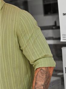 Manfinity Homme 男士素色前排扣襯衫 - 芥末黃 - 查看 7