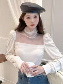 DAZY Top de cuello alto de malla unicolor - Albaricoque - Ver 4