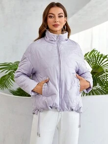 Cinemore 落肩抽绳下摆连帽夹棉大衣 - 紫色 - 查看 6