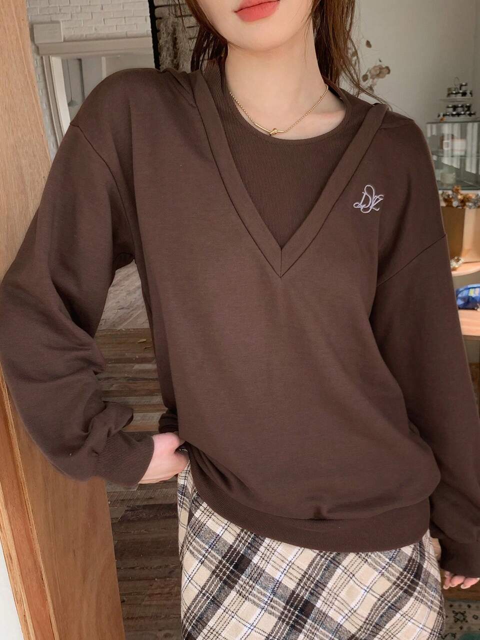Letter Embroidery Drop Shoulder Hooded Sweatshirt,Fall Clothes