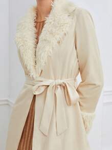 BizChic Fuzzy Collar Belted Coat In Fall/Winter - Beige - View 8