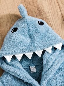 男小童卡通刺繡3D設計連帽腰帶絨毛外套 - 彩色 - 查看 3