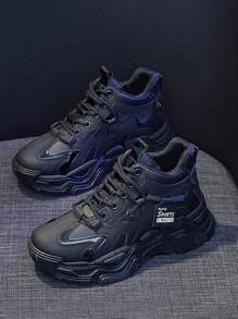 女性時尚素色厚底繫帶戶外運動鞋帶防滑&透氣襯墊,理想適用於健身,跑步和其他活動 - 黑色 - 查看 4