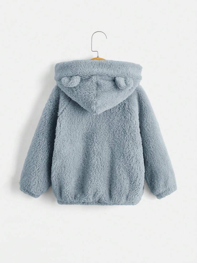 Young Boys Letter Patched Detail 3D Ears Design Teddy Sweatshirt, In Fall/Winter