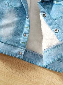 SHEIN 女小童毛茸邊毛絨內襯連帽夾克 - 淺色水洗藍 - 查看 6