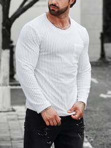 Manfinity Homme Nam In sọc Vá Túi Áo thun - trắng - Xem 3