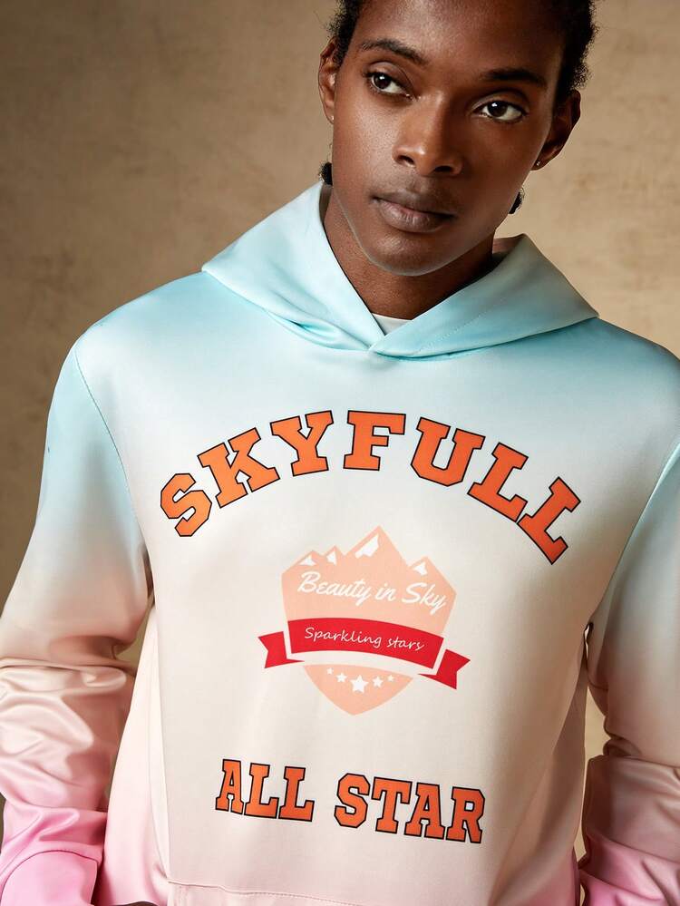 In My Nature Men Letter Graphic Kangaroo Pocket Ombre Hoodie - Multicolor - View 4