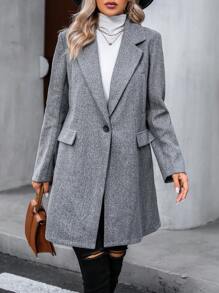 SHEIN Unity Lapel Neck Flap Detail Overcoat - Grey - View 6