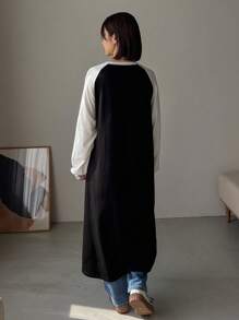 FRIFUL Letter Patched Raglan Sleeve Dress,Fall Clothes - Black - View 2