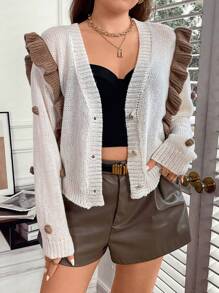 SHEIN Clasi 大碼小絨球細節荷葉邊開襟衫 - 白色 - 查看 6