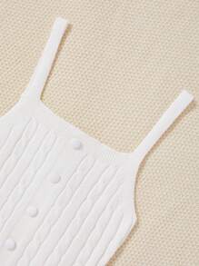 SHEIN MOD 前紐扣麻花編織上衣 - 白色 - 查看 5