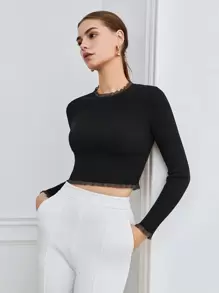 BizChic Kontrastowa koronka Krótki sweter
