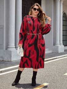 SHEIN Privé Plus Rochie cu imprimeu peste tot Fara Curea - roșu - Vizualizare 1