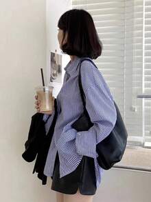 Blusa casual, suelta y sencilla con rayas para la Primavera/Verano 2025 - Azul - Ver 3