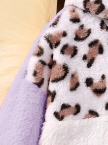 SHEIN 女大童豹紋印花撞色連帽衛衣 - 淡紫色 - 查看 4