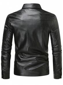 Manfinity Homme Hombres Cazadora con bolsillo con solapa PU - Negro - Ver 2