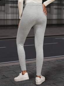 SHEIN LUNE Vẽ Đàn hồi Cao eo Cơ bản Thường xuyên Xà cạp , Giải trí - Xám - Xem 2