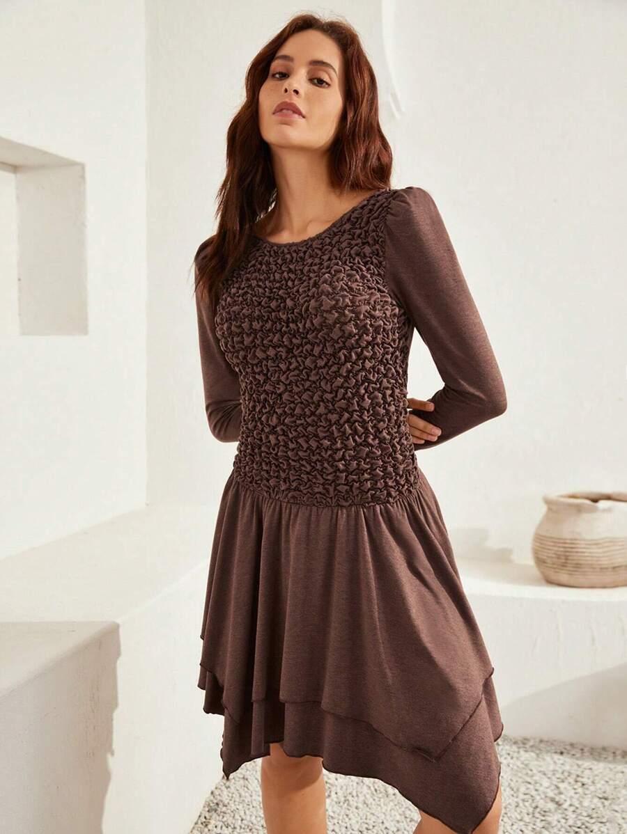 Bohemela 素色不對稱下擺洋裝 - 棕色 - 查看 1