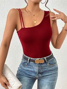 Firerie 素色不對稱領條紋針織上衣 - 玫瑰紅 - 查看 3