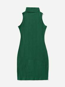 SHEIN Essnce Áo cao cổ Đồ đan Ribbed Đầm - Màu xanh lá cây đậm - Xem 2