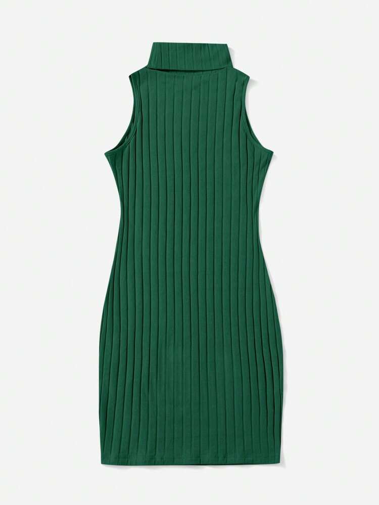 SHEIN Essnce Áo cao cổ Đồ đan Ribbed Đầm - Màu xanh lá cây đậm - Xem 2