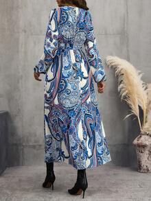 SHEIN VCAY Paisley Print Lantern Sleeve Dress - Multicolor - View 2