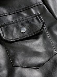 Manfinity Homme Hombres Cazadora con bolsillo con solapa PU - Negro - Ver 5