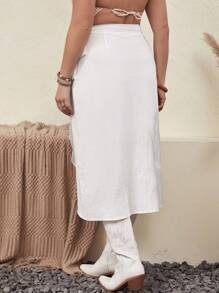 SHEIN VCAY 大碼素色側打結裹身裙 - 白色 - 查看 2