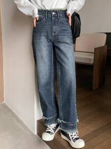 DAZY Cao eo Xén Thô Quần legging thẳng - Màu xanh lam - Xem 3