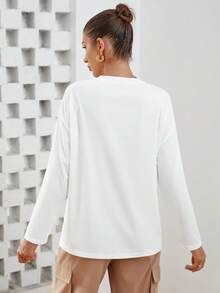 SHEIN Essnce Letter Graphic Drop Shoulder Tee - White - View 2
