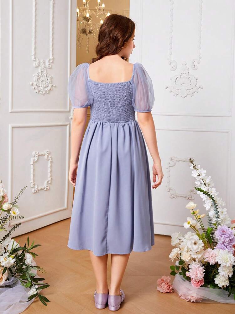 Teen Girl Square Neck Puff Sleeve Dress