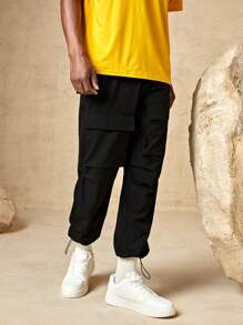 In My Nature 男士翻蓋口袋抽繩下擺工裝褲 - 黑色 - 查看 5