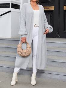 SHEIN Essnce 大码双口袋落肩开衫 - 灰色 - 查看 4