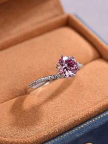 1入組1CT粉色莫桑石水鑽訂婚戒指婚戒適合女士S925純銀扭結戒指定情戒指永恆戒指週年紀念日情人節戒指奢華女士們首飾類禮物