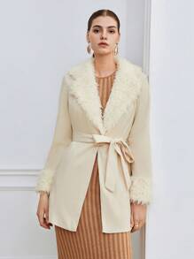 BizChic Fuzzy Collar Belted Coat In Fall/Winter - Beige - View 7