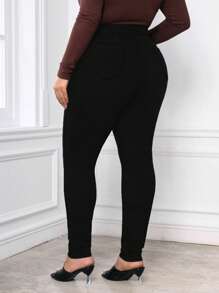 SHEIN Frenchy 加大码紧身牛仔裤 - 黑色 - 查看 2