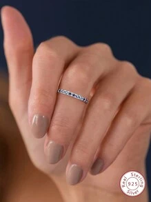 1入組閃耀莫桑石水鑽訂婚戒指婚戒適合女士S925純銀彩色定情戒指永恆戒指週年紀念日戒指情人節奢華首飾類禮物 - 銀色 - 查看 8