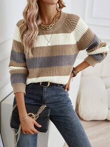 SHEIN Frenchy Color Block Raglan Sleeve Sweater - Multicolor - View 5