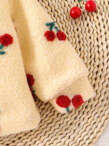 Baby Girl Cherry Pattern Zip Up Teddy Coat - Apricot - View 4