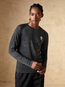 In My Nature 男士字母圖案插肩袖雜色針織戶外T恤 - 黑色 - 查看 4