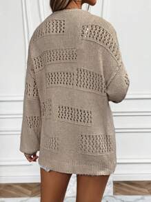 SHEIN Frenchy Pointelle Knit Drop Shoulder Cardigan - Apricot - View 2
