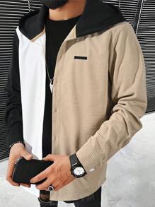 Manfinity Homme Men Colorblock Button Front Hooded Shacket - Çok renkli - Görünüm 3