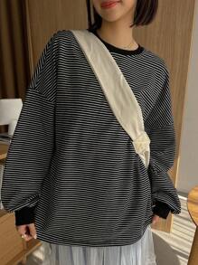 FRIFUL 條紋印花落肩袖運動衫 - 黑色 - 查看 1